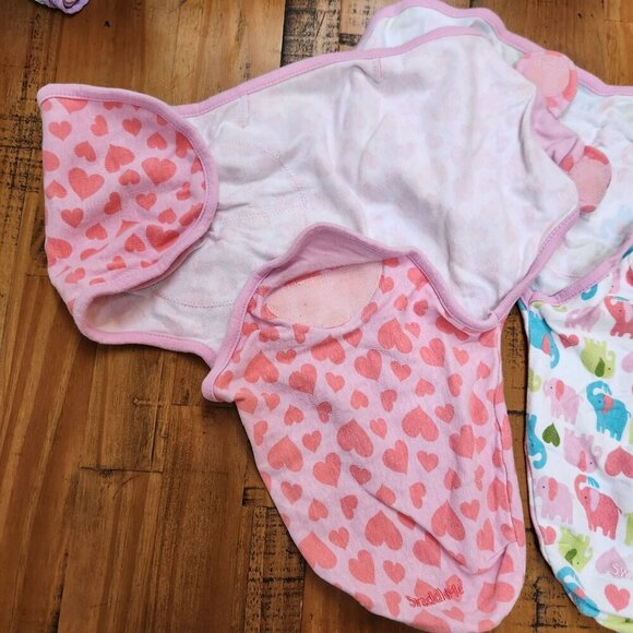 BUNDLE (2) Summer Swaddles Baby Girl Pink Hearts Elephants S/M 7-14 lbs - Picture 7 of 10